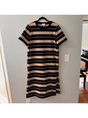 COS Black and Beige Striped Midi Dress